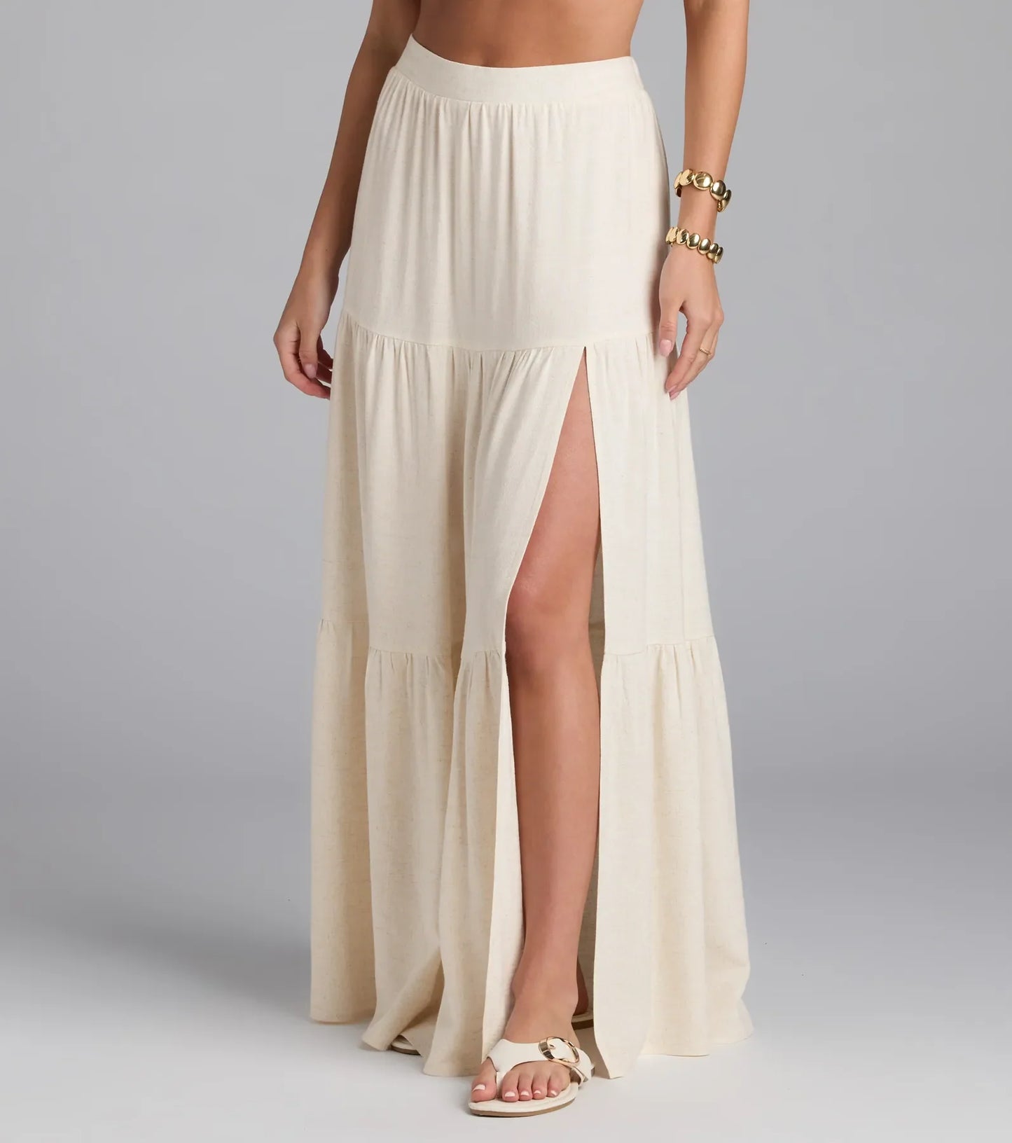 Coastal Breeze Linen High Slit Maxi Skirt