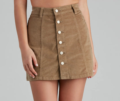 Endless Chic Button Down Corduroy Mini Skirt