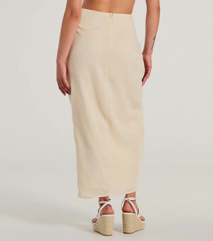 Summer Chic High-Rise Wrap-Slit Midi Skirt