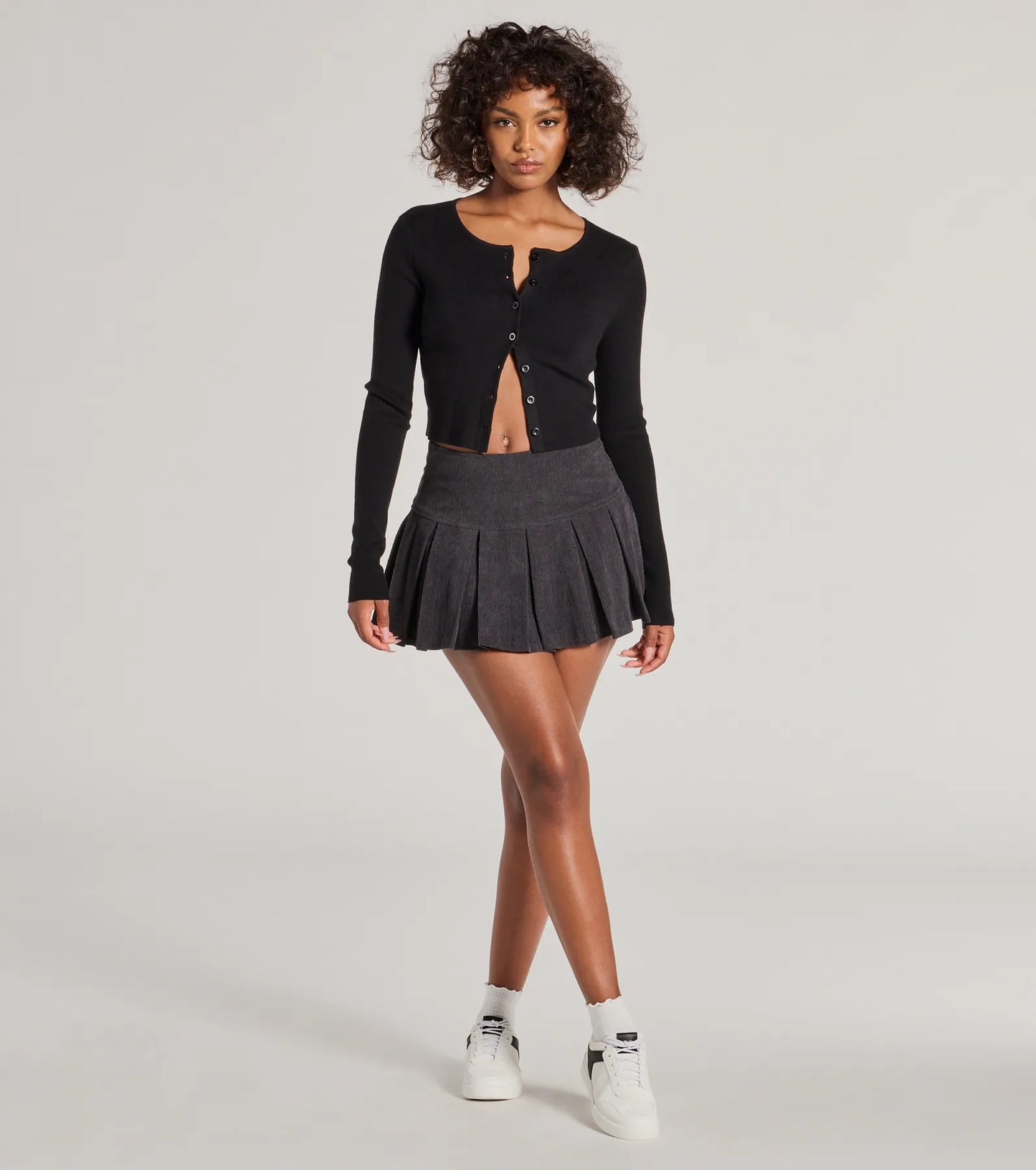 Preppy Chic Drop Waist Pleated Corduroy Mini Skirt