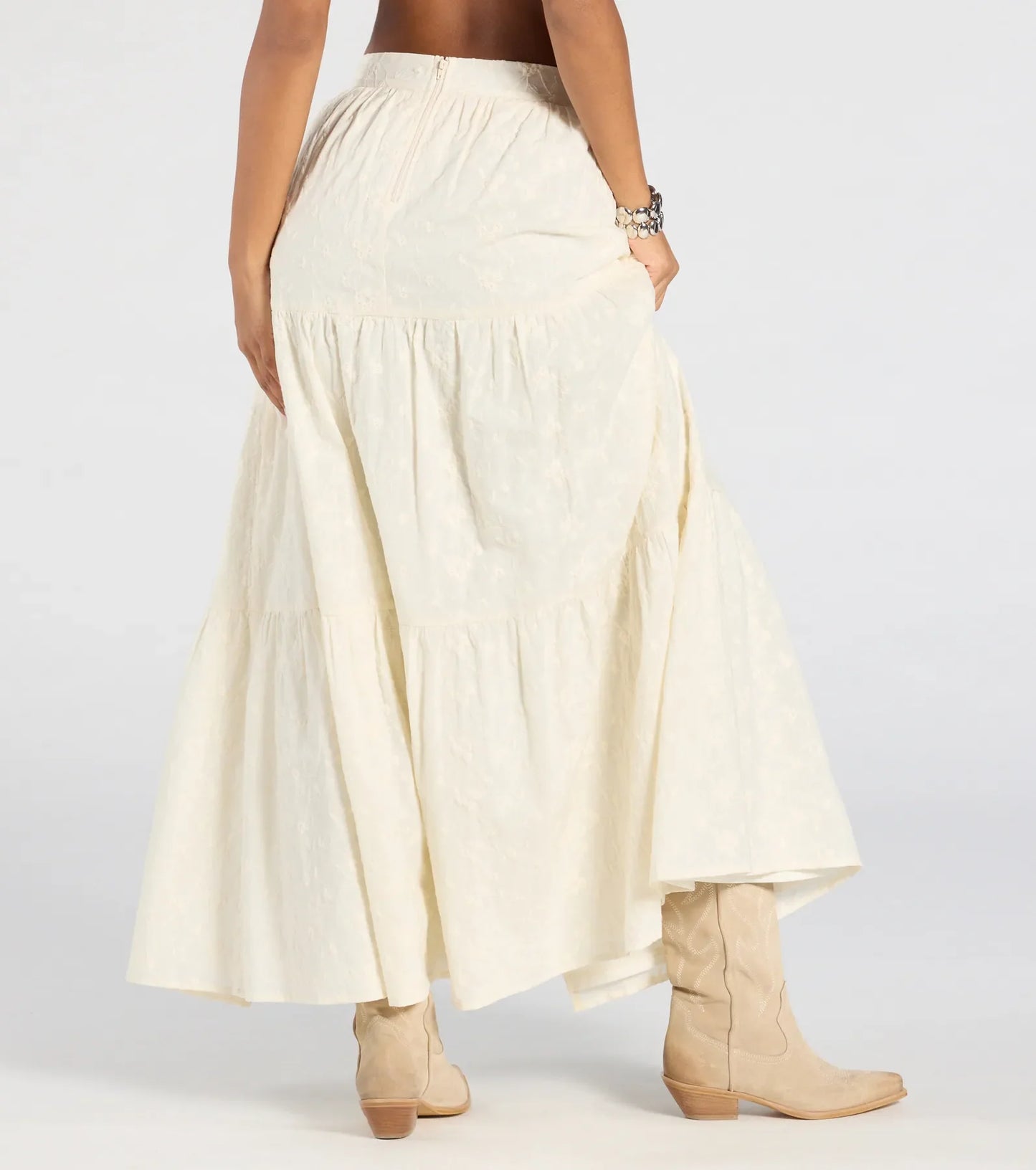 Free Spirit High-Rise Embroidered Slit Maxi Skirt