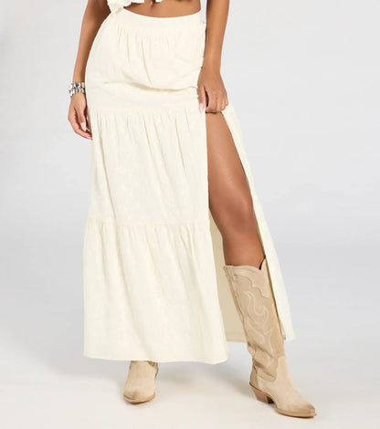 Free Spirit High-Rise Embroidered Slit Maxi Skirt