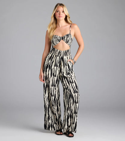 Remarkable Energy Abstract Striped Wide-Leg Jumpsuit
