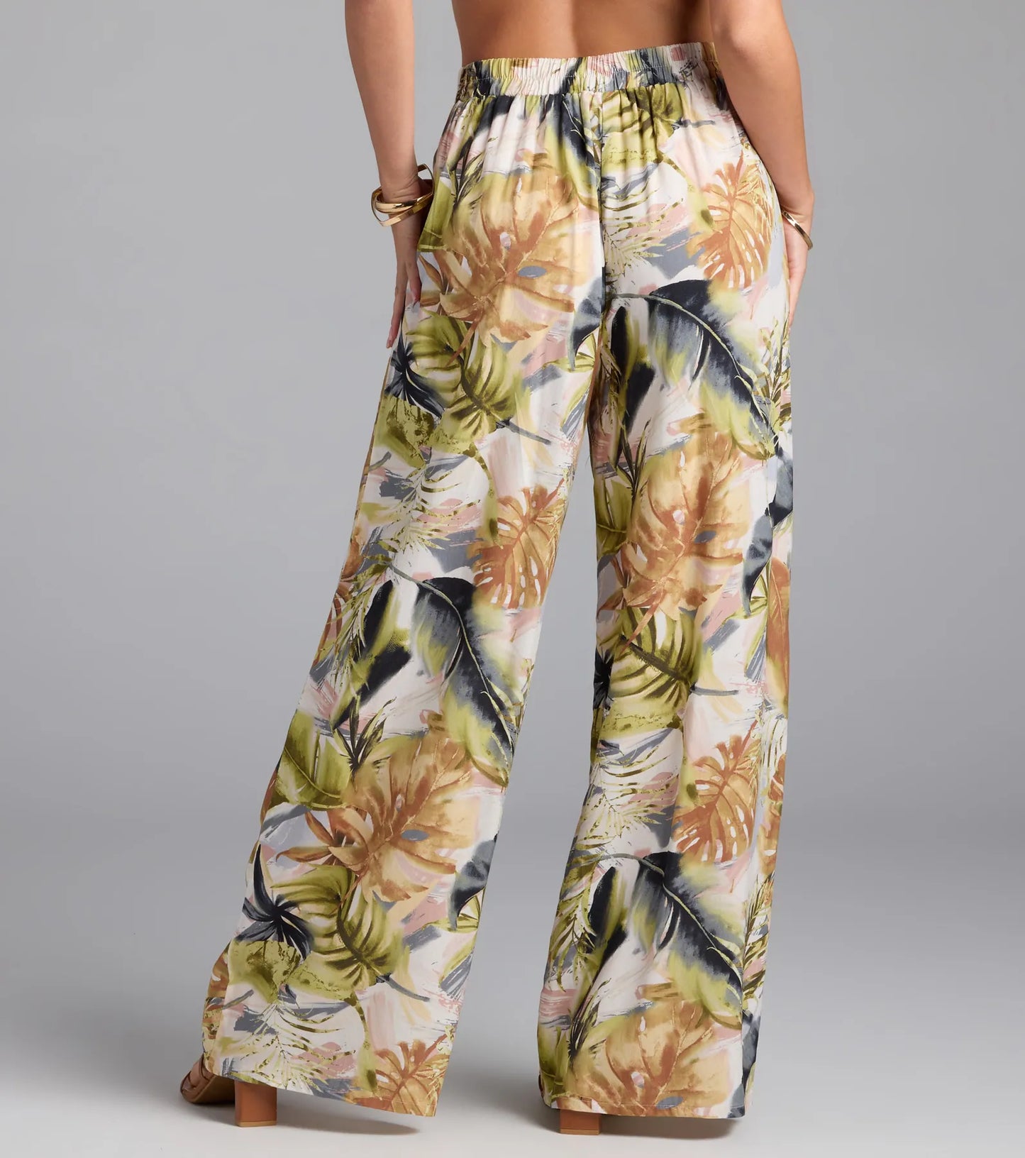 Sunny Escape Tropical Print Palazzo Pants