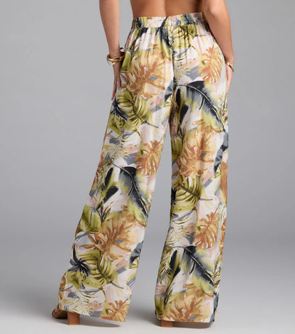 Sunny Escape Tropical Print Palazzo Pants