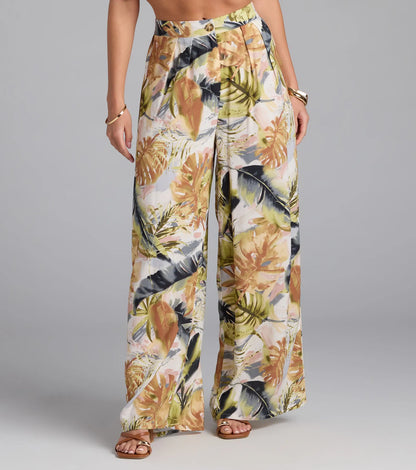 Sunny Escape Tropical Print Palazzo Pants
