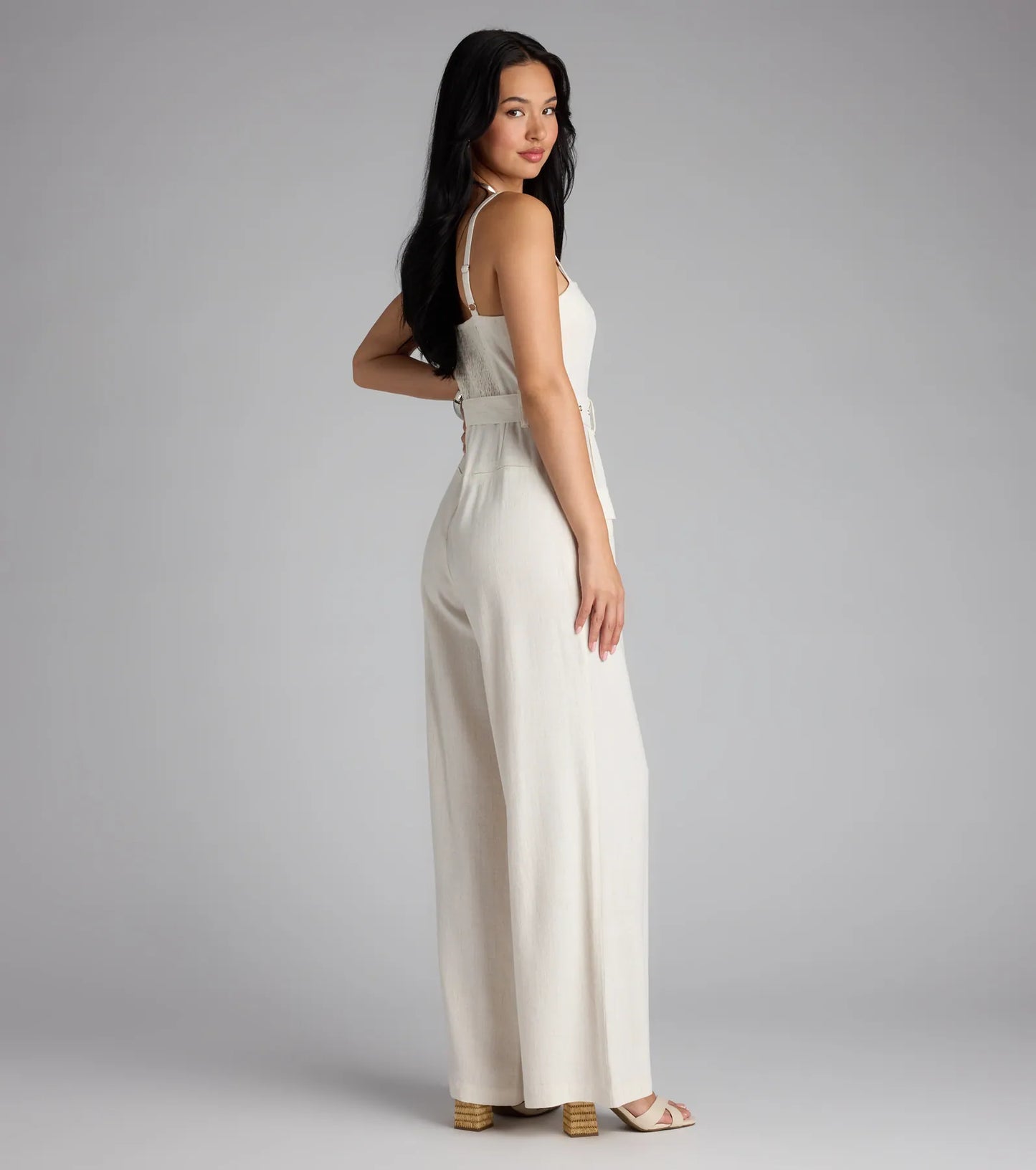 Stylish In The Sunshine Linen Cargo Jumpsuit