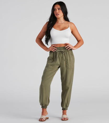 Coffee Break Smock Tie Waist Joggers