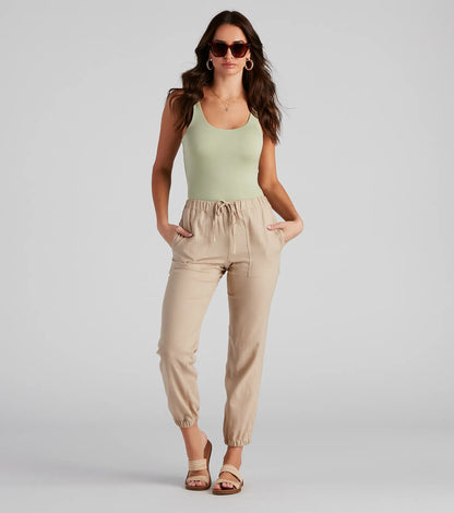 Seashore Stroll Drawstring Linen Joggers