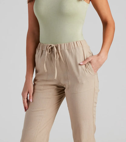 Seashore Stroll Drawstring Linen Joggers