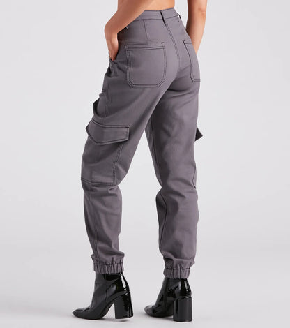 Functional Style Denim Cargo Joggers