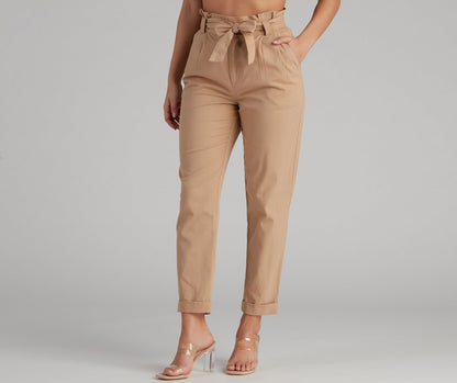 Trendy And Tapered High Waist Paperbag Pants