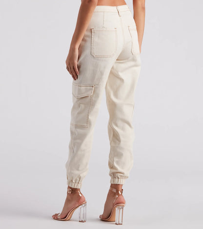 Functional Style Denim Cargo Joggers