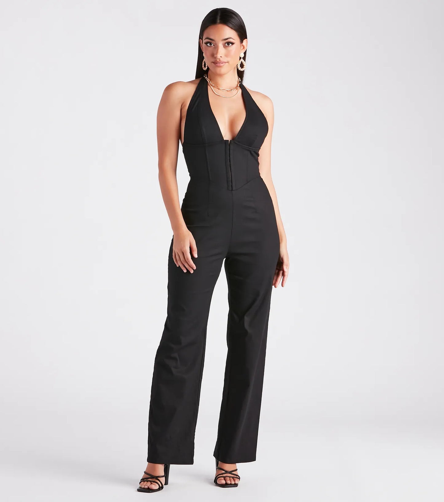 Ready In One Halter Corset Wide-Leg Jumpsuit
