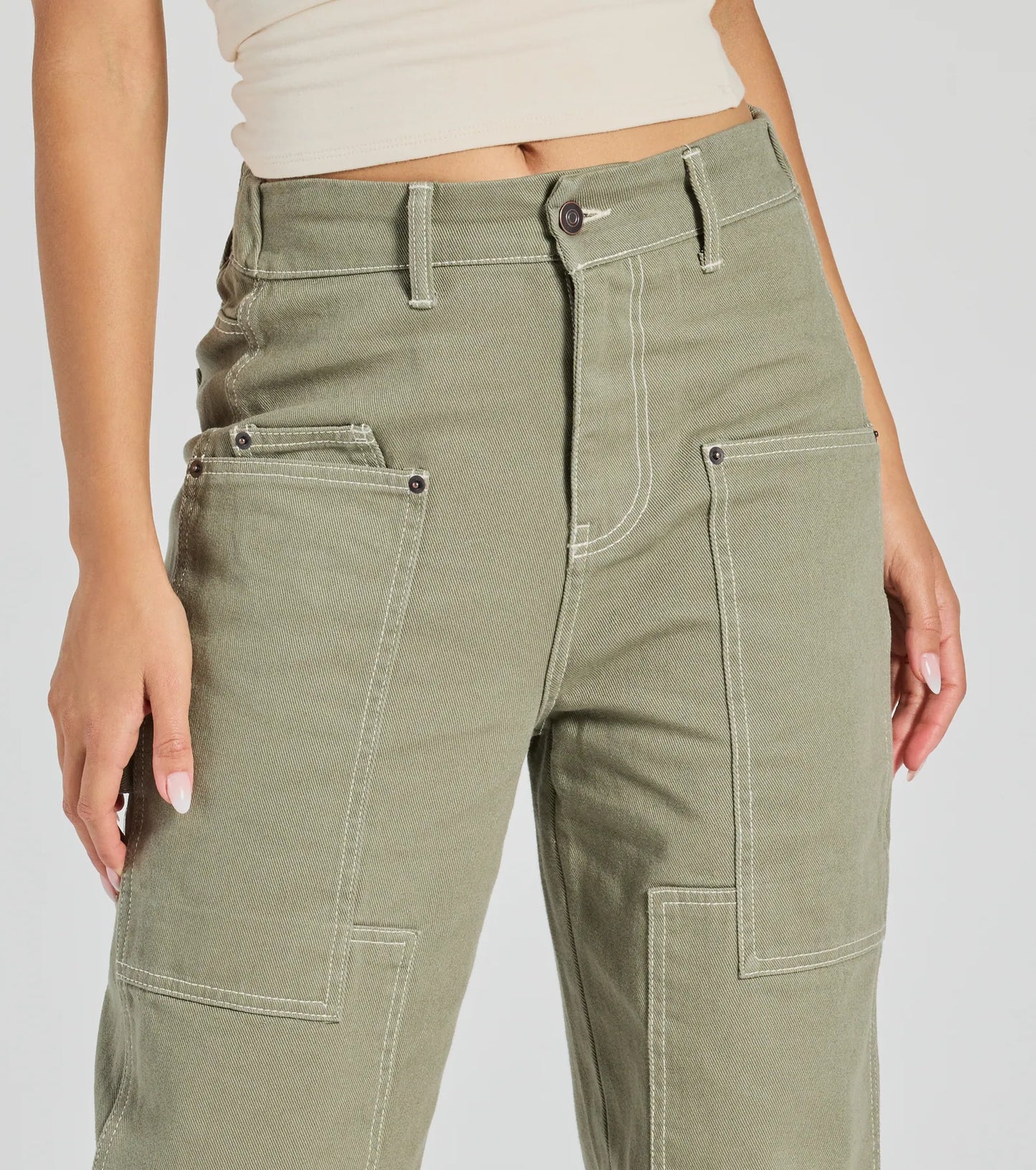Effortlessly Casual Wide-Leg Twill Cargo Pants