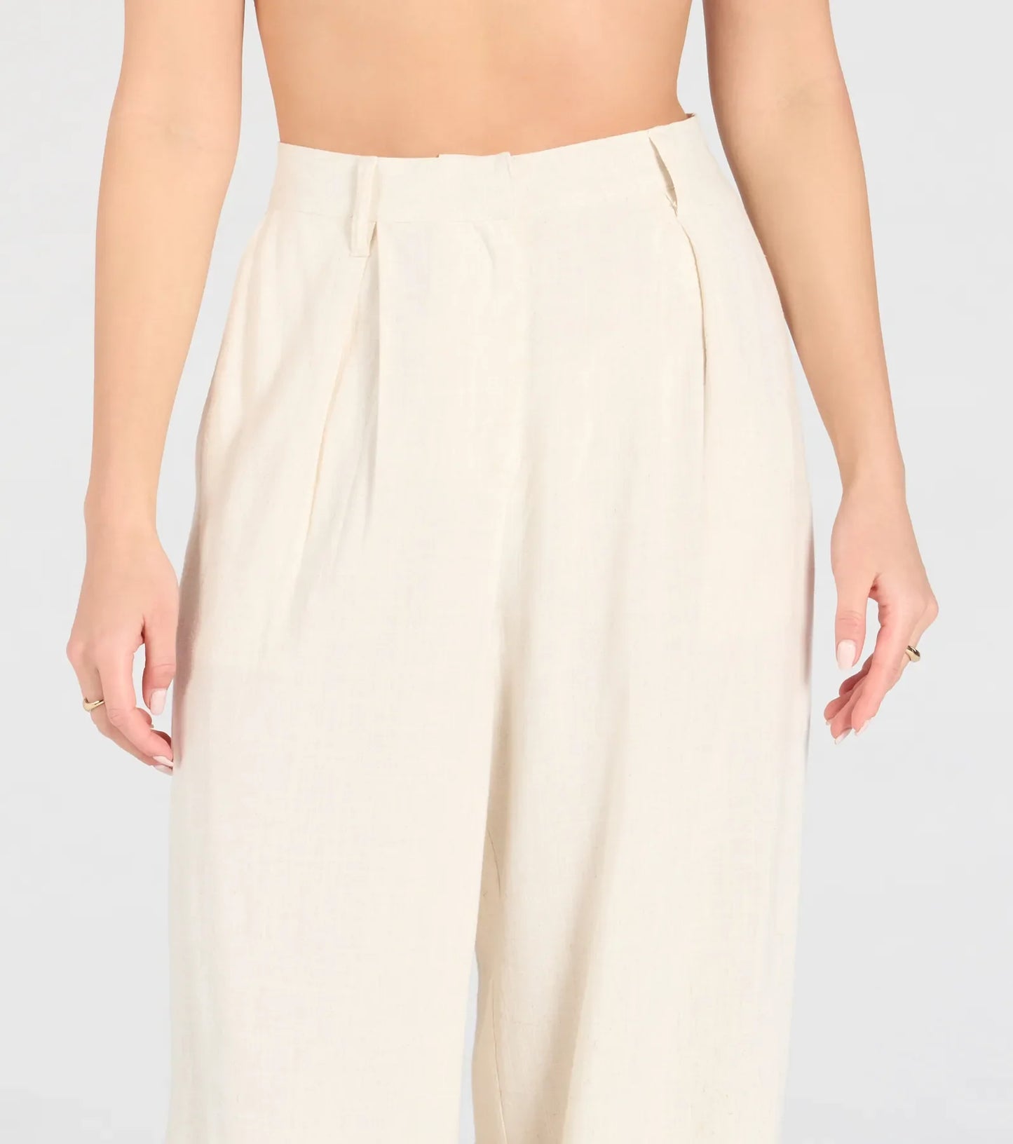Beachy Chic Wide-Leg Trouser Pants With Linen