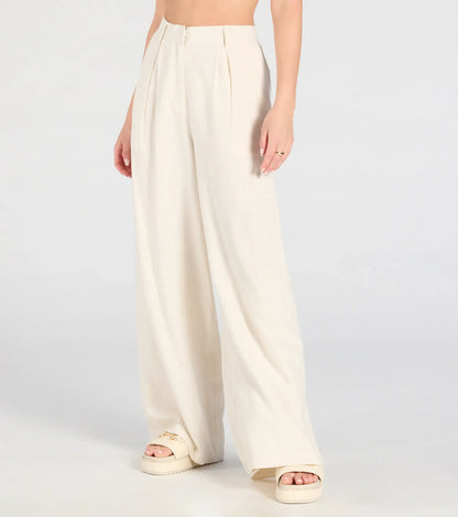 Beachy Chic Wide-Leg Trouser Pants With Linen