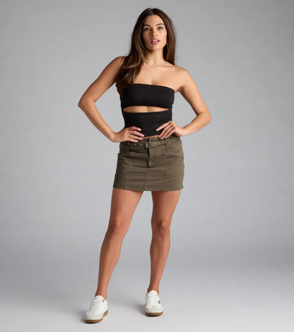 Trendsetter Mid-Rise Belted Twill Skort