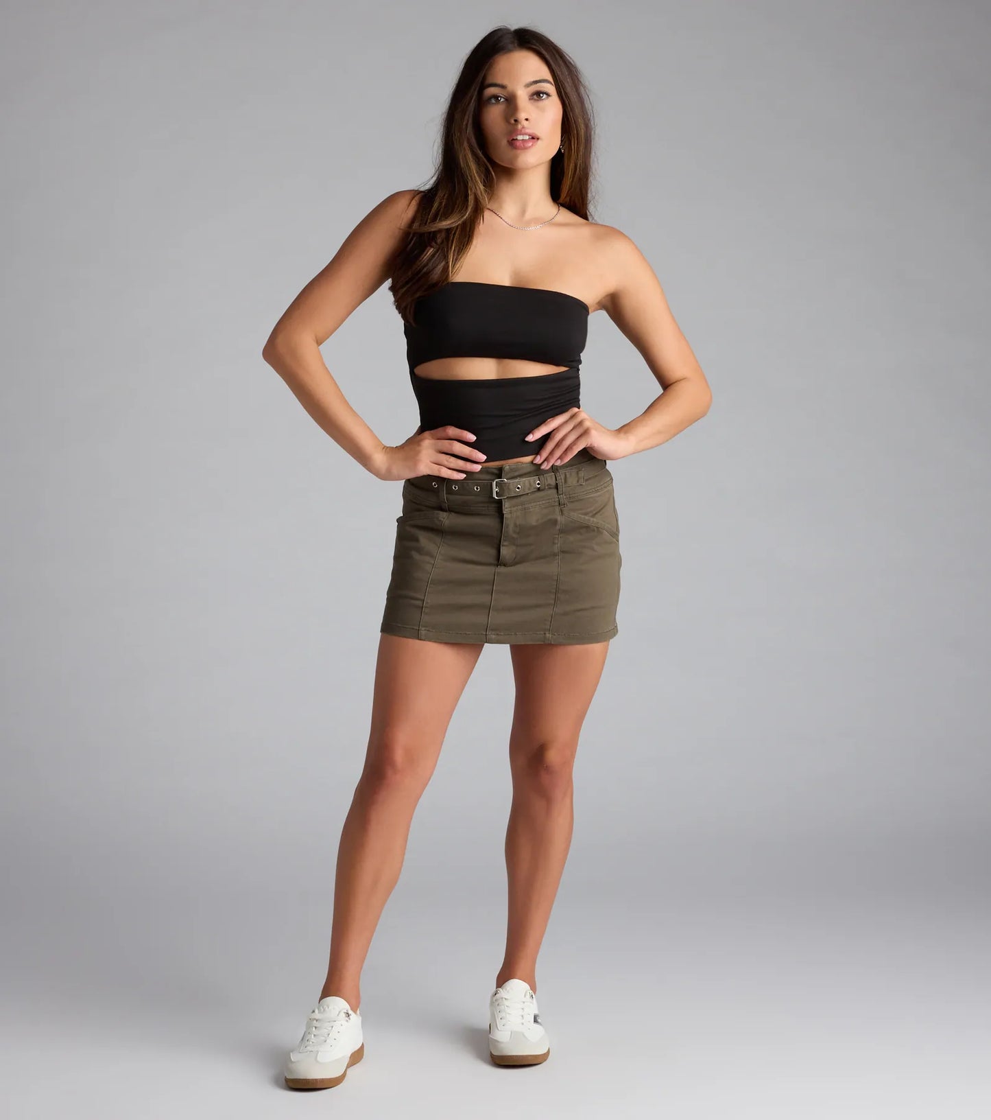 Trendsetter Mid-Rise Belted Twill Skort
