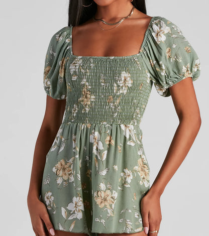 Walkin' On Sunshine Floral Puff Romper