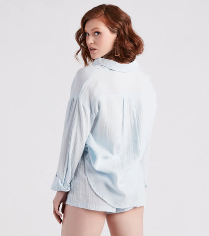 Coastal Cute Linen Top And Shorts Set