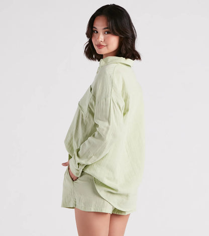 Coastal Cute Linen Top And Shorts Set