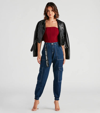 Functional Style Denim Cargo Joggers