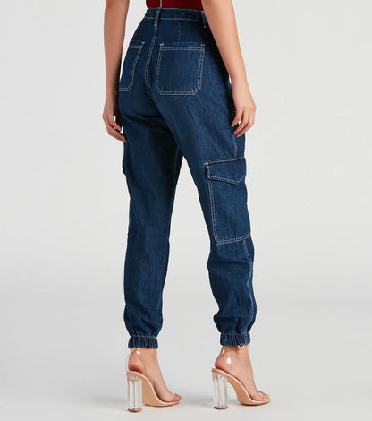 Functional Style Denim Cargo Joggers