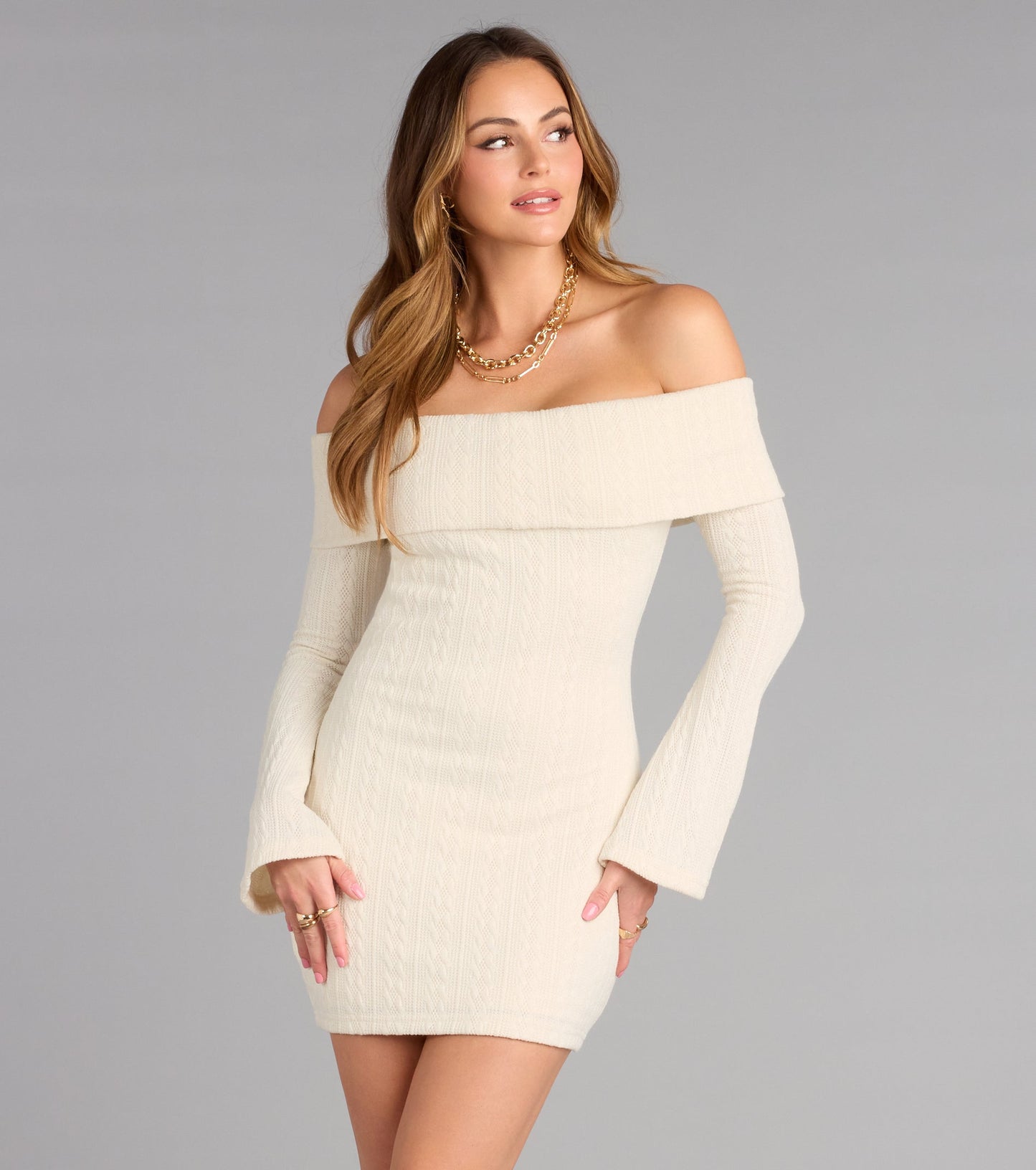 Sweet And Snug Cable Knit Mini Dress