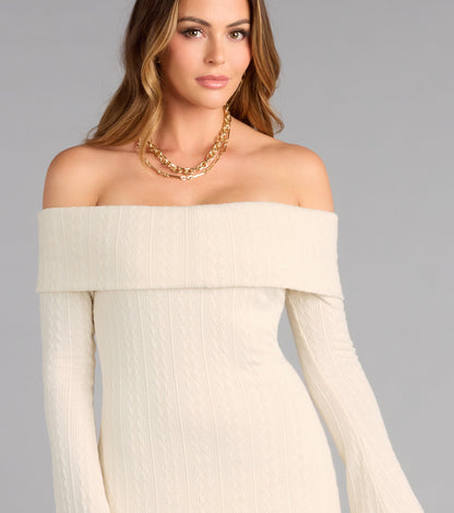 Sweet And Snug Cable Knit Mini Dress