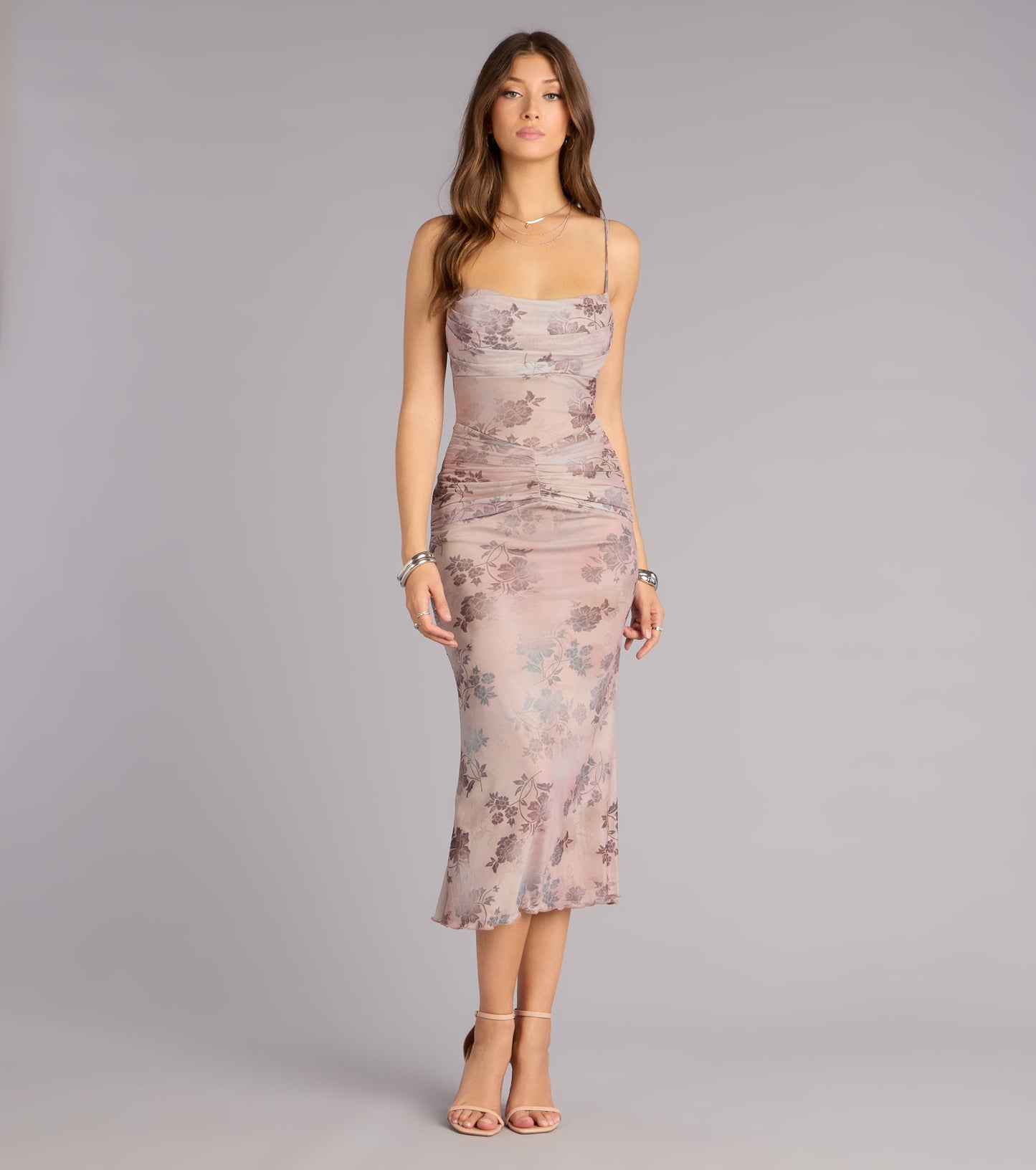 Sweetly Sculpted Floral Mesh Midi Dress