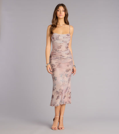 Sweetly Sculpted Floral Mesh Midi Dress