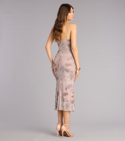Sweetly Sculpted Floral Mesh Midi Dress