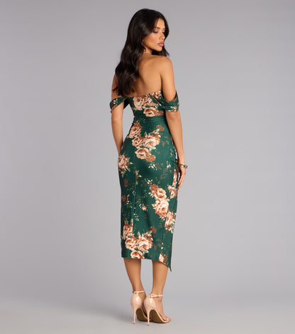 Floral Whispers Off-The-Shoulder Midi Dress