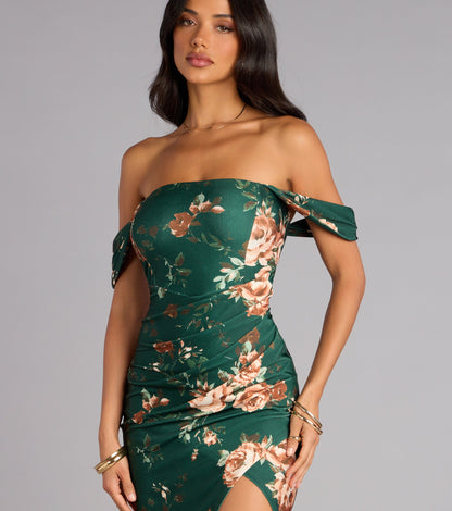 Floral Whispers Off-The-Shoulder Midi Dress